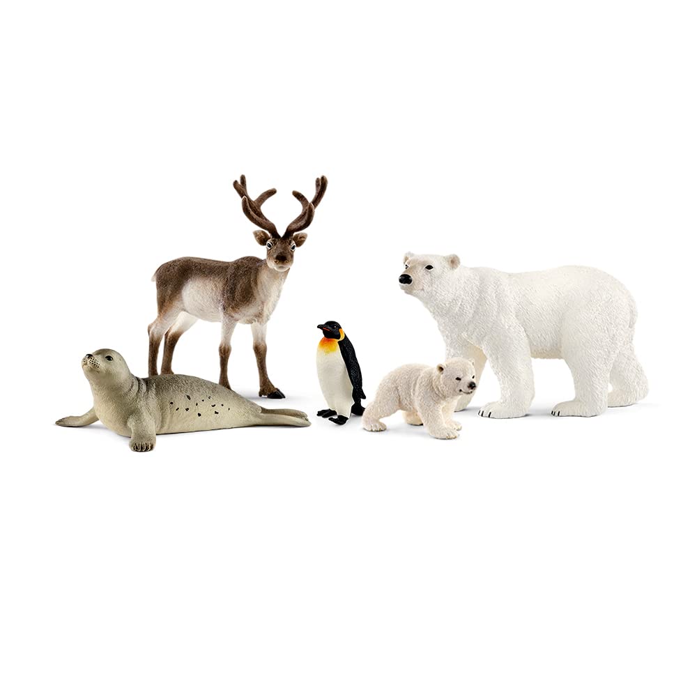 Schleich Wild Life - 5PC Arctic Animal Toy Bundle with Penguin, Reindeer, Seal, Polar Bears - Animal Figurine Starter Set for Snow Safari Imaginative Play - Educational Toys for Kids Ages 3+ | 77421