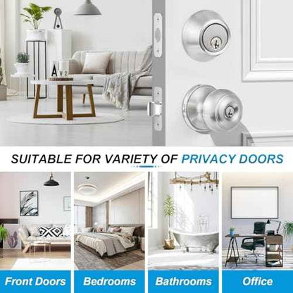 4 Pack Exterior Door Lock Set, Satin Nickel Door Knob and Deadbolt Combo Set, Keyed Alike Entry Door Knobs with Lock&Keys, Round Ball Door Locksets with Deadbolt for Entrance and Front Door