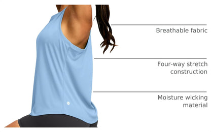 Women's Workout Tops Racerback Athletic Tank Tops Sleeveless Loose Fit Yoga Running Gym Shirts for Women(Haze Blue,XXL)