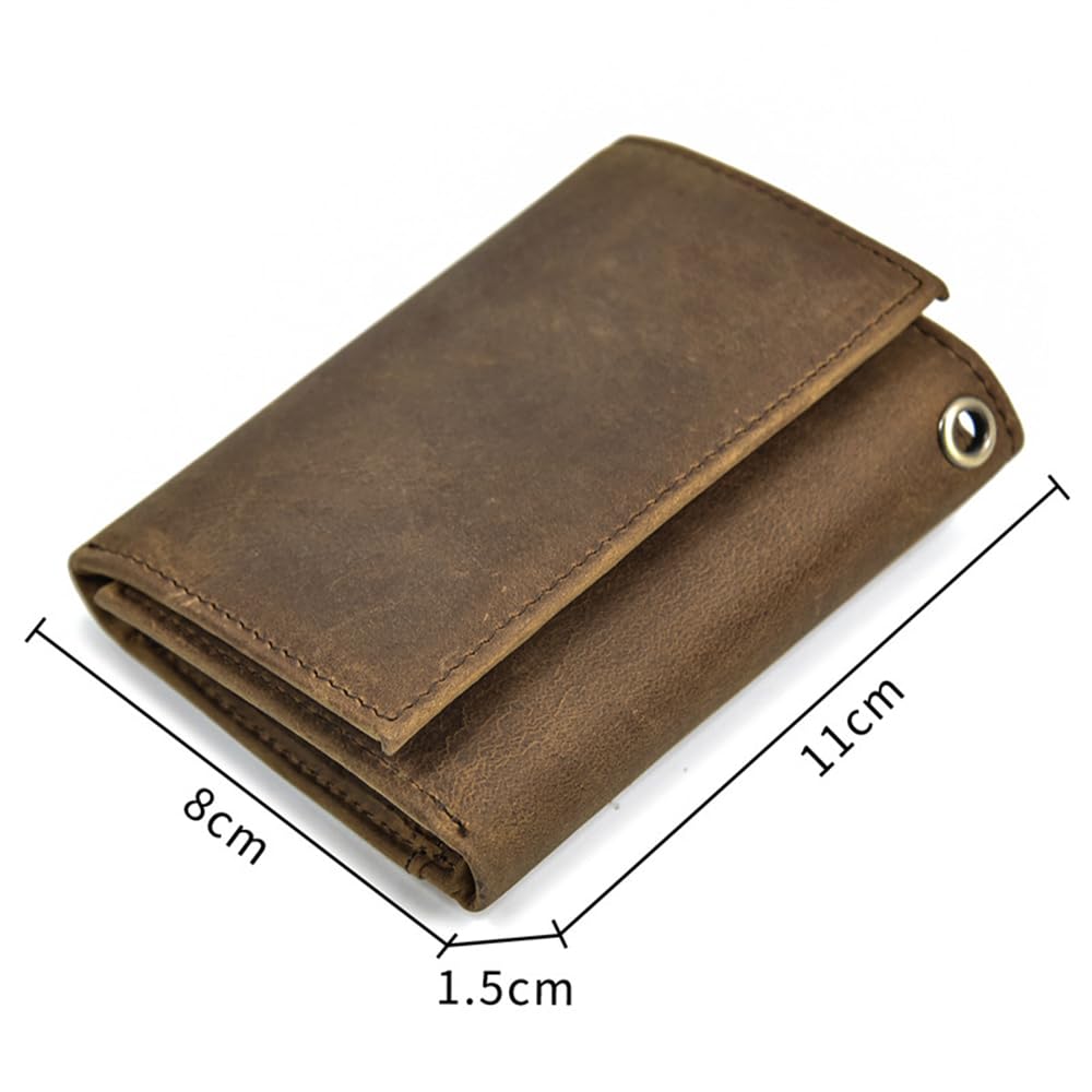 PINKPIN Mens Wallets with Chains, Genuine Leather Trifold Wallet RFID Blocking Anti-Theft Chain for Biker, Motorcycle (Brown)