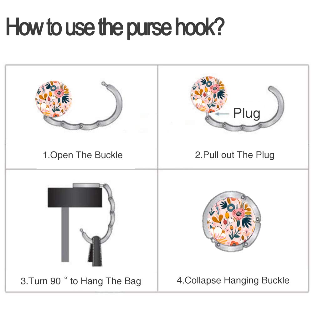 Foldable Purse Hook Womens Bag Table Hanger Collection - 3pack Pretty Floral Hooks