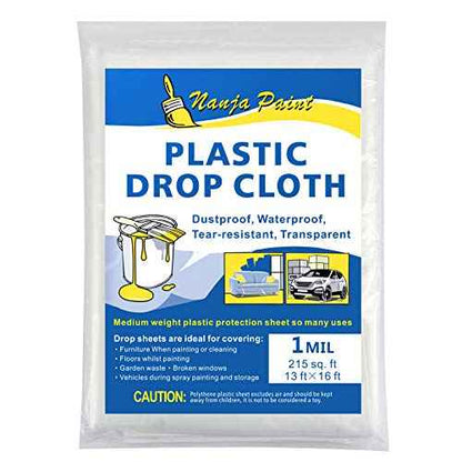 Painters Drop Cloth 13 Feet by 16 Feet Plastic Painting Tarp Waterproof Cover Clear Tarp Plastic Sheeting 1 Mil Thickness Furniture Cover