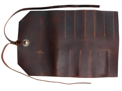 Leather Tool Roll Up Pouch (10 Slots) - Leather Tool Wrench Roll/Chisel Bag Portable Carry-On Pouch, Workshop Storage, Woodworking Tools Organizer (Mustard Brown)
