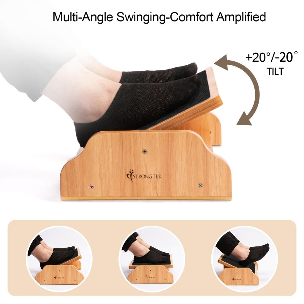 StrongTek Ergonomic Rocking Foot Rest for Under Desk, Adjustable Foot Stool with Non-Slip Surface, Three Positions for Comfort & Stability, Enhances Posture & Circulation, Ideal for Office & Home Use