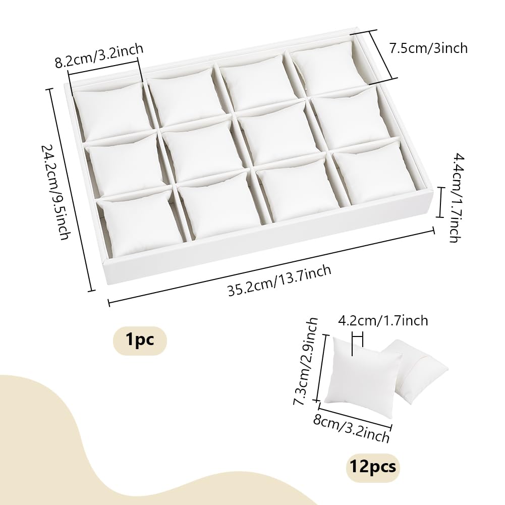 PH PandaHall Leather Watch Tray, White 12 Grid Watch Organizer Jewelry Tray Stackable Bracelet Bangle Display Case Holder Jewelry Show Trays Watch Drawer Organizer for Men Women Watches