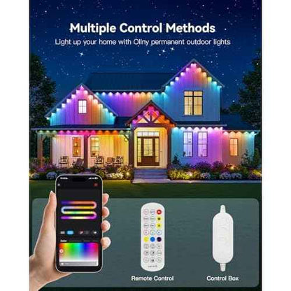 Ollny 50FT 30LED Permanent Outdoor Lights, APP Control RGB Outdoor Lights 100 Scene Modes with Remote, DIY Music Modes Christmas Light for Holiday Xmas Halloween Decorations