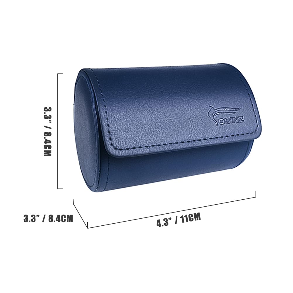 BALITIOYI Leather Tie Case Box Organizer for Men's Necktie and Bow Tie Storage Travel Gift Box (round button, Blue, 4.3" x 3.3" x 3.3")