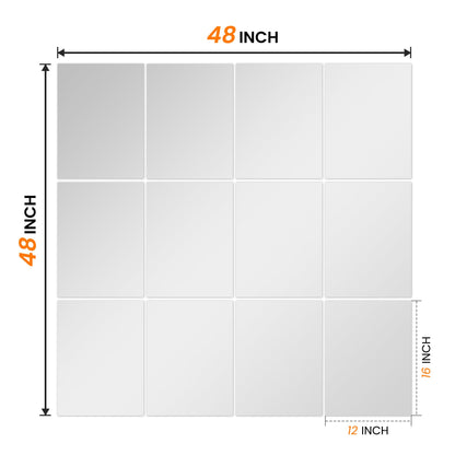 TRAHOME Wall Mirror Tiles, 16"x12"x12PCS Full Length Home Gym Mirror for Garage, Bedroom, Living Room, Over The Door