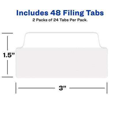 Avery Ultra Tabs, File Tabs, 3" x 1.5", 2-Side Writable, White, Self-Adhesive, 24 Per Pack, 48 Total (2-Pack of 74776)