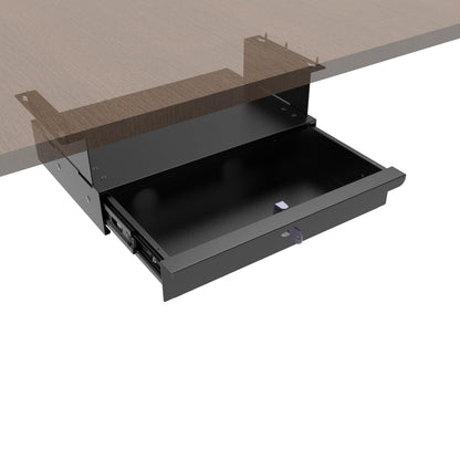 Mofangtech Under Desk Drawer Sliding Out Attachment with Shell, 15.6" x 10" x 5.07" Pull Out Lockable Drawer Storage Organizer with Cable Mangement for Workbench or Standing Desk with High Crosspiece