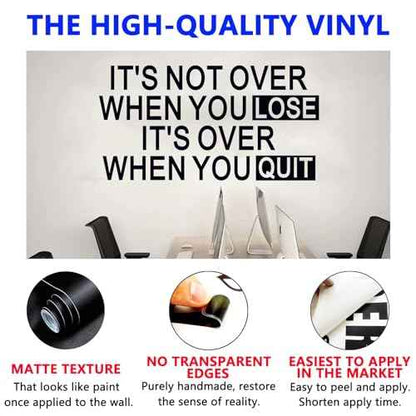 SEATUNE Gym Inspirational Quotes Wall Stickers - Positive Motivational Office Wall Decals - Workplace Home Vinyl Art Wall Decor - It's Not Over When You Lose It's Over When You Quit 21"X11"