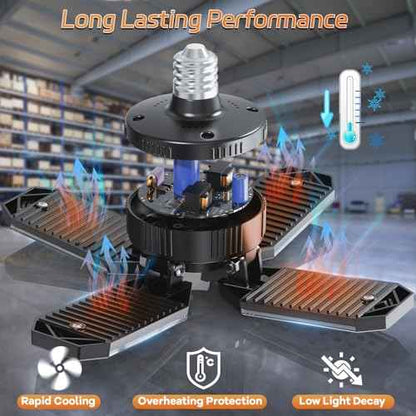 LED Garage Lights 6 Pack - 120W Garage Lights Ceiling LED 12000LM with 4+1 Adjustable Panels, Shop Lighting 6500K Screw in E26 E27 Socket, for Workshop Shop Barn Basement Bay