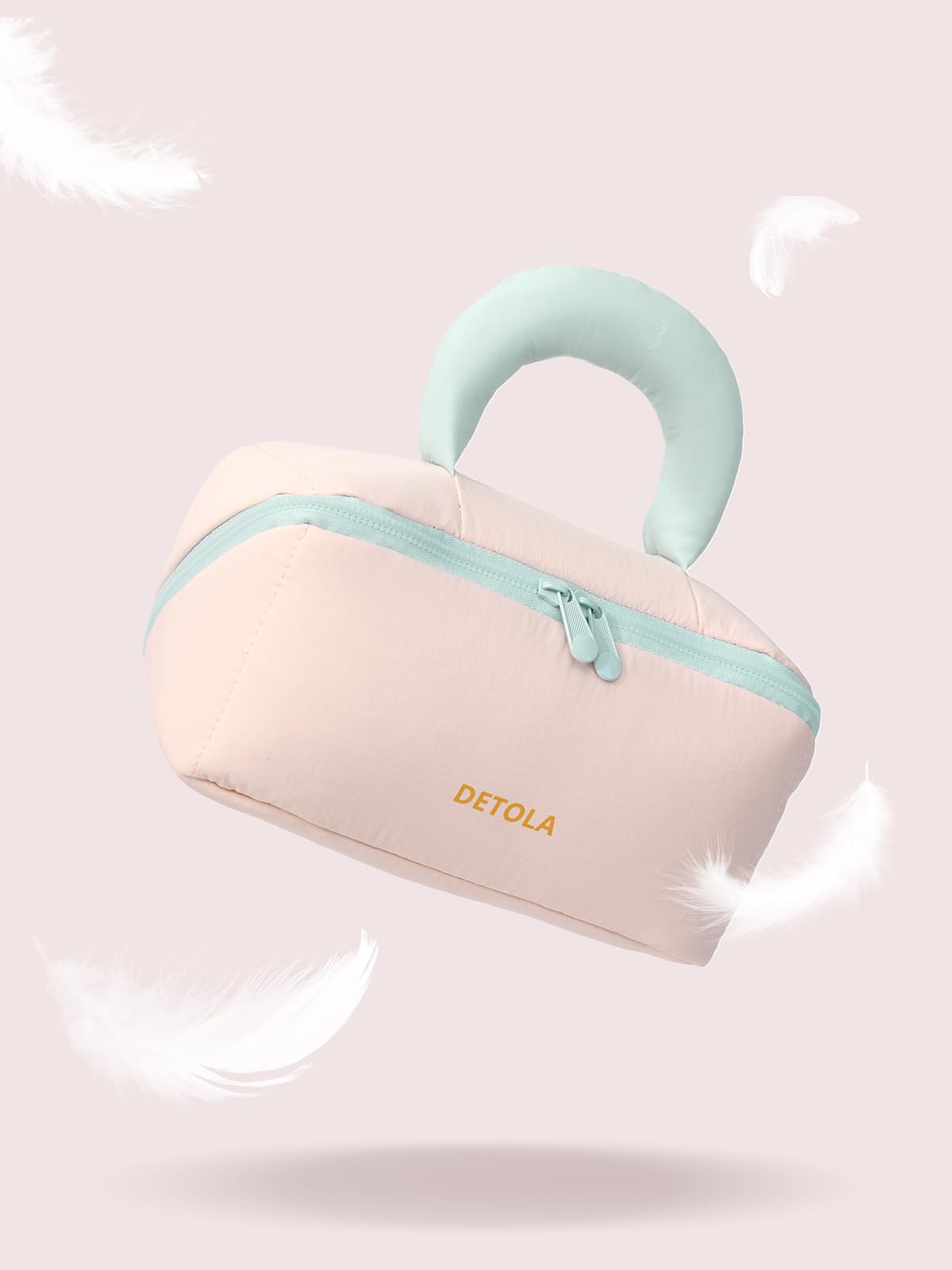 Detola Travel Makeup Bag, Cosmetic Bags for Women Lay Flat Makeup Bag with Compartments and Handle Waterproof Toiletry Bag Wide Open Portable Pouch Travel Essentials Gifts for Women, Pink