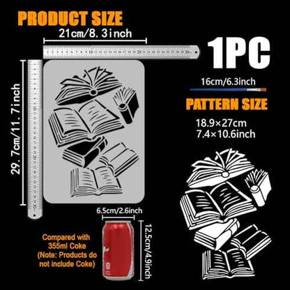 FINGERINSPIRE Scattered Books Stencil with Paint Brush 8.3x11.7inch Falling Books Drawing Template Plastic PET Open Books Painting Stencil Daily Theme Template for Home Wall Furniture Decoration