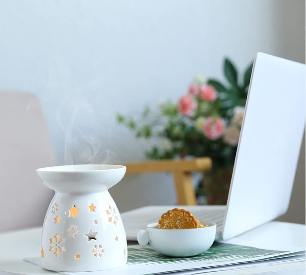 Lawei Set of 3 Ceramic Tealight Candle Holder, Essential Oil Burner Wax Melt Burners, Aromatherapy Aroma Diffuser Burner for Home Bedroom Decor Christmas Housewarming Gift