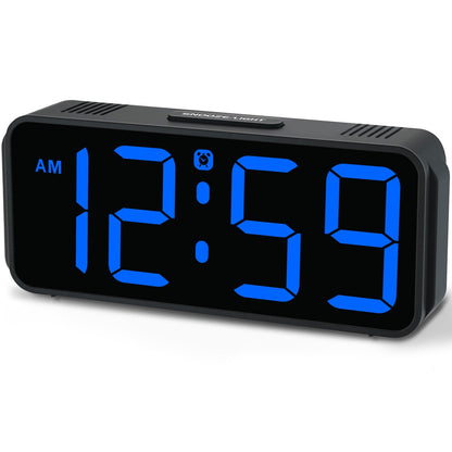 Peakeep Small Digital Alarm Clock Plug in for Bedrooms Bedside, Tiny Electric Clock Large Big Numbers Display with Battery Backup for Desk Table, 6 Dimmers, 5 Adjustable Alarm Volumes (Blue)