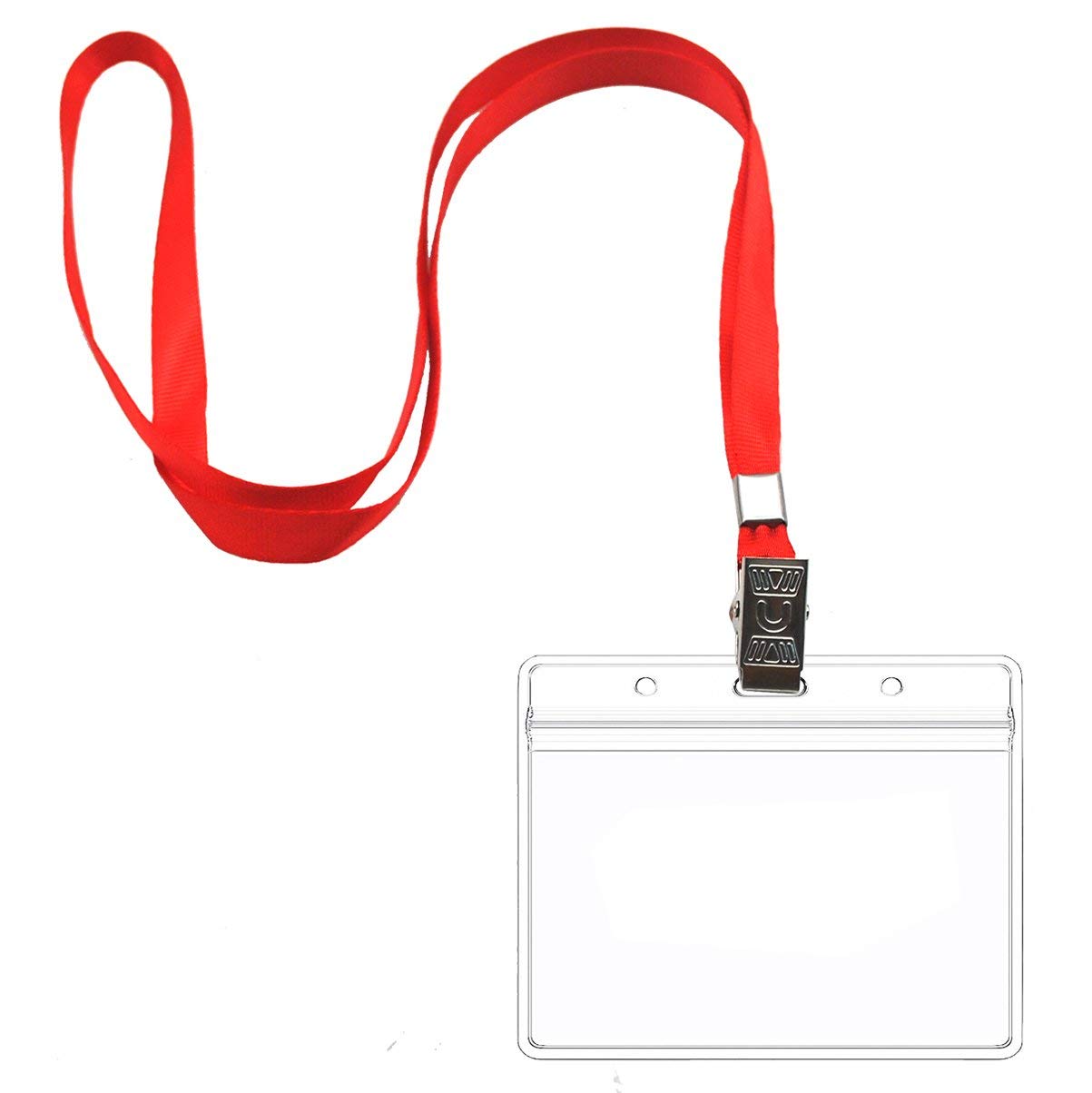 Beebel Red Lanyards 100 Pack Nylon Flat Badge Lanyard Bulldog Clip for Id Badge Name Tag (Red, 100 Pack)
