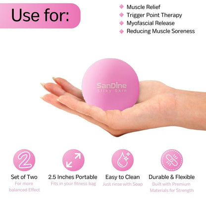 Lacrosse Massage Balls for Deep Tissue Massage - Release Tension Relieve Muscle Soreness Improve Flexibility - Ideal for Myofascial Release Trigger Point Therapy - 2Pack Yoga Balls by Sandine (Pink)