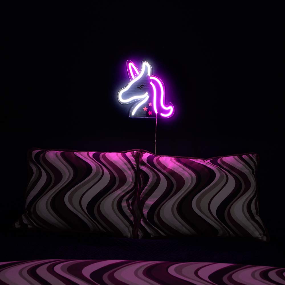Isaac Jacobs 13" x 13" inch LED Neon Pink and White Unicorn Wall Sign For Cool Light, Wall Art, Bedroom Decorations, Home Accessories, Party, and Holiday Decor: Powered by USB Wire (Unicorn)