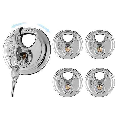 5-Pack Discus Padlocks Keyed Alike, 2-3/4 inch Wide, Stainless Steel 304 Round Lock, Waterproof and Rustproof Storage Lock with Brass Keys, Ideal for Storage Unit Gate, Outdoor, Shed, Fence