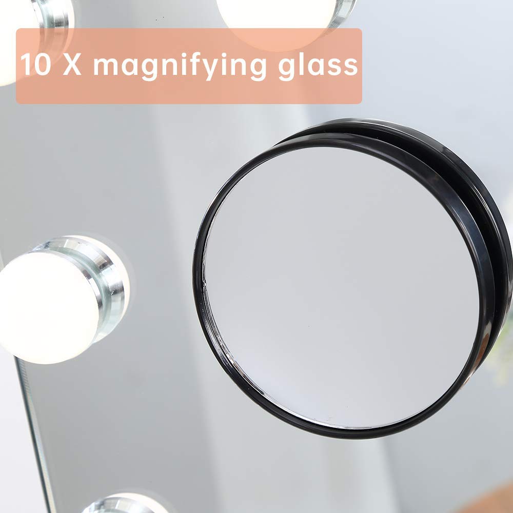 Hansong Vanity Mirror with Lights Lighted Makeup Mirror with 9 LED Bulbs Plug in Light Up Makeup Mirror with Lights 360 Rotation with 10x Magnifying Mirror Tabletop