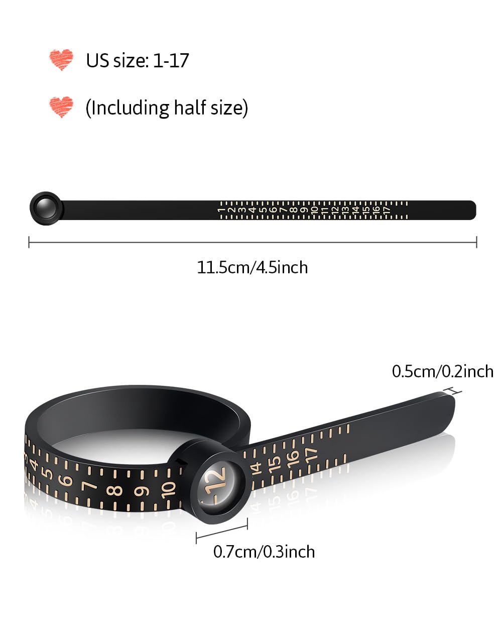 Meowoo Ring Sizer Measuring Tool with Magnifier, for Ring Measurer and Ring Sizer Clear and Intuitive Reading. Plastic Ring Sizer with Lens, 1-17