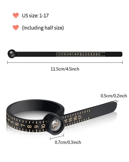 Meowoo Ring Sizer Measuring Tool with Magnifier, for Ring Measurer and Ring Sizer Clear and Intuitive Reading. Plastic Ring Sizer with Lens, 1-17