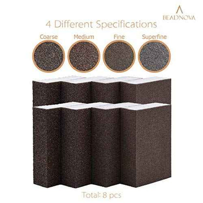 BEADNOVA Sanding Block Sandpaper Block Coarse/Medium/Fine/Superfine Assorted Dry Wet Sanding Sponge (Pack of 8, 4 Grit)