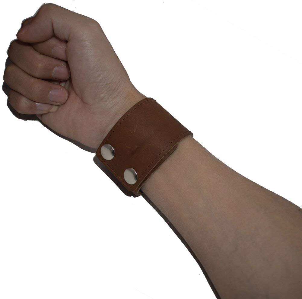 Making up Mens Brown Genuine Leather Cuff Bracelet Adjustable Simple Blank Wide Wristband,Length:21.9cm