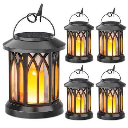 KOOPER 4 Pack Solar Lantern Outdoor Lights, Hanging Solar Lanterns Outdoor Waterproof, Lanterns Decorative Outdoor LED Flickering Flameless Candle Mission Lights for Yard Table Garden (Black)