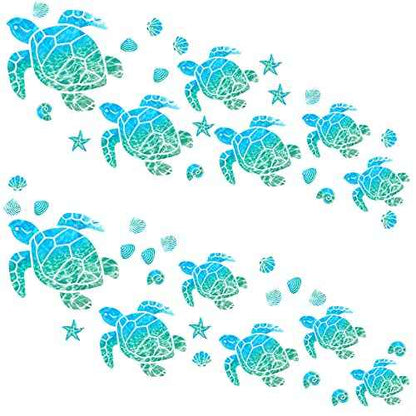 Outus 46 Pieces Sea Turtle Wall Decals Ocean Turtle Vinyl Stickers Underwater Bathroom Decals Starfish Shell Wall Sticker Waterproof Ocean Sticker Decoration for Home Office Nursery Bathroom Toilet