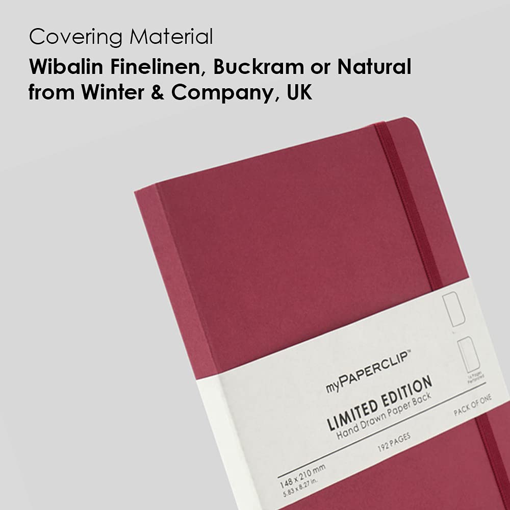 myPAPERCLIP Limited Edition A5 Plain Notebook | 192 Pages, 100 GSM, Soft Cover, A5 (5.83 × 8.27 in) | Flat Lay | Bookmark & Elastic Closure | Ruby