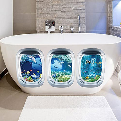 Wall Stickers, Ocean World Theme, 3Pcs Decals Removable for Bathroom