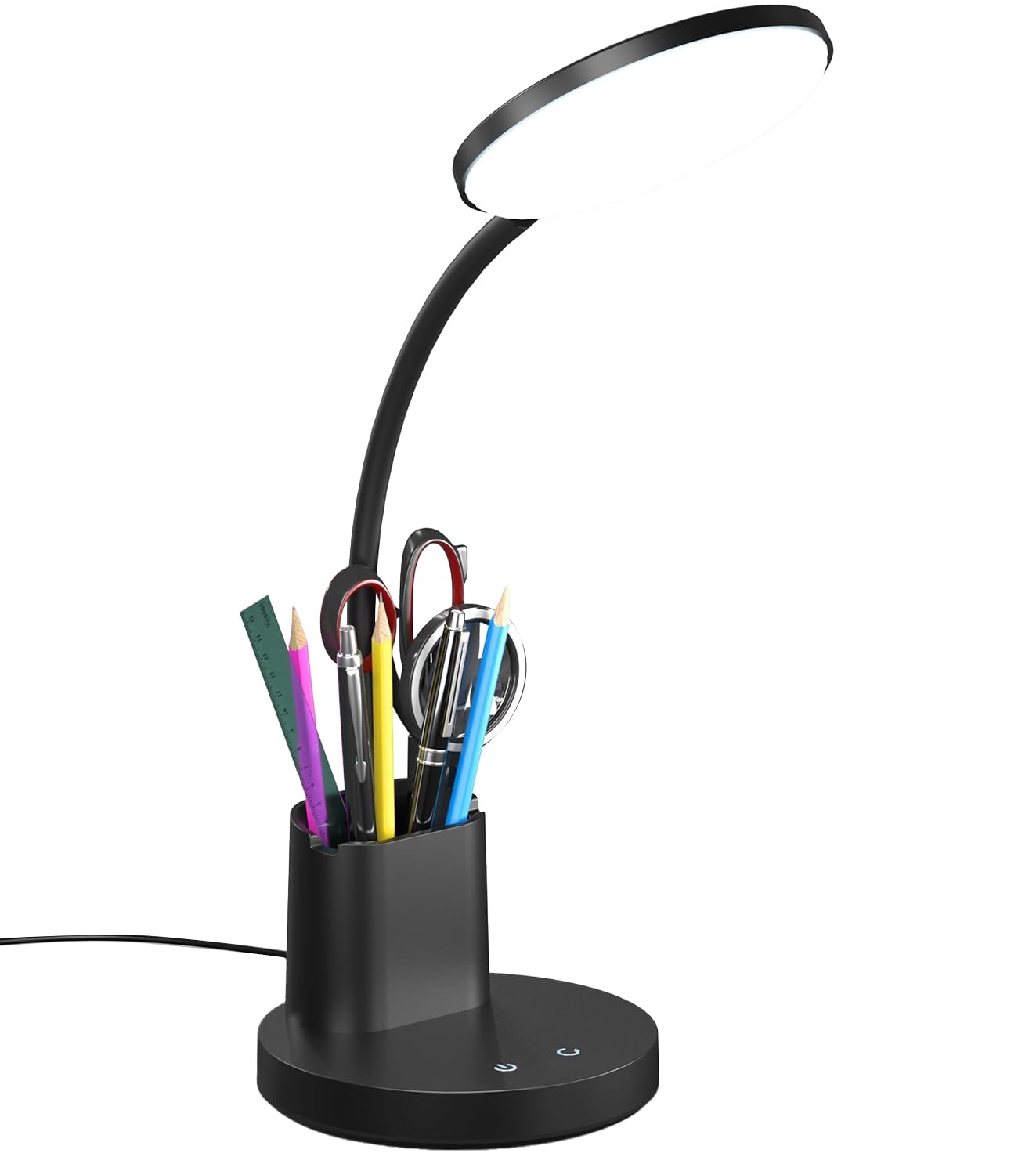 Vicsoon Desk Lamp, LED Desk Lamps for Home Office, Touch Table Lamp with 3 Color Modes 360° Adjustable Arm, Dimmable Desk Light with Pen Phone Holder for College Dorm, Black