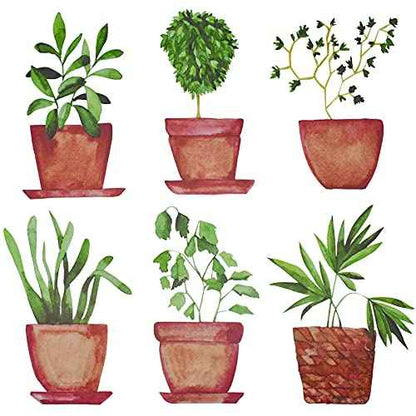 Maydahui 6 Sheets Freshness Green Plant Potted Wall Decals Plant Wall Stickers for Living Room Classroom Decor