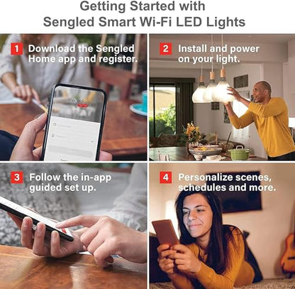 Sengled WiFi Light Bulb - Smart Bulbs That is Compatible with Google Assistant, A19 Daylight (5000K) - No Hub Required, 800LM 60W High CRI)60 Equivalent, 4 Count (Pack of 1)