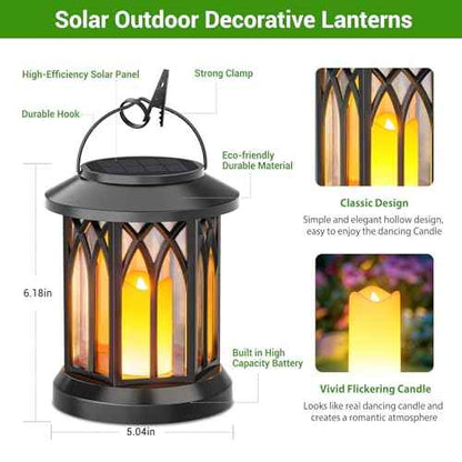 KOOPER 4 Pack Solar Lantern Outdoor Lights, Hanging Solar Lanterns Outdoor Waterproof, Lanterns Decorative Outdoor LED Flickering Flameless Candle Mission Lights for Yard Table Garden (Black)