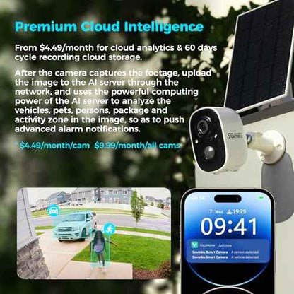 SOVMIKU CG6 Best Solar Security Camera Wireless Outdoor, Battery Powered Cam, Easy to Setup,PIR Motion Detection, Two Way Audio, Audible Flashlight Siren,2.4GHz Wi-Fi, Color Night Vision, SD Slot