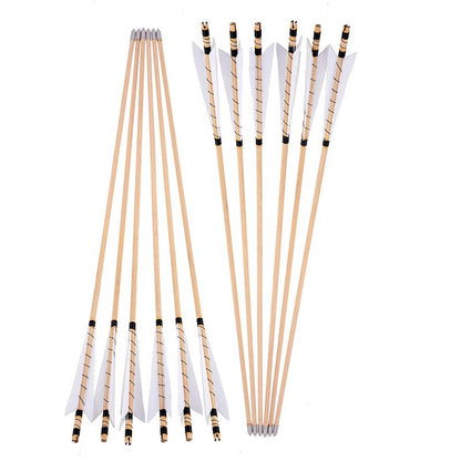 ZSHJGJR 32" Traditional Wooden Arrows Archery Hunting Arrows Wooden Arrow Shaft Arrows Practice Targeting with Turkey Feathers Fletching for Traditional Recurve Bow Longbow 6/12pcs (White, 12)