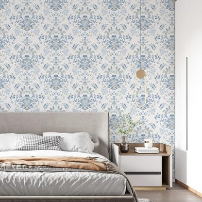 Wallpaper Peel and Stick Wallpaper for Home Decoration Kitchen Blue Wild Flower Removable Vinyl Self Adhesive Shelf Paper & Drawer Liner Roll House, Workshop & Office 17.3" x 118" TH8098-3