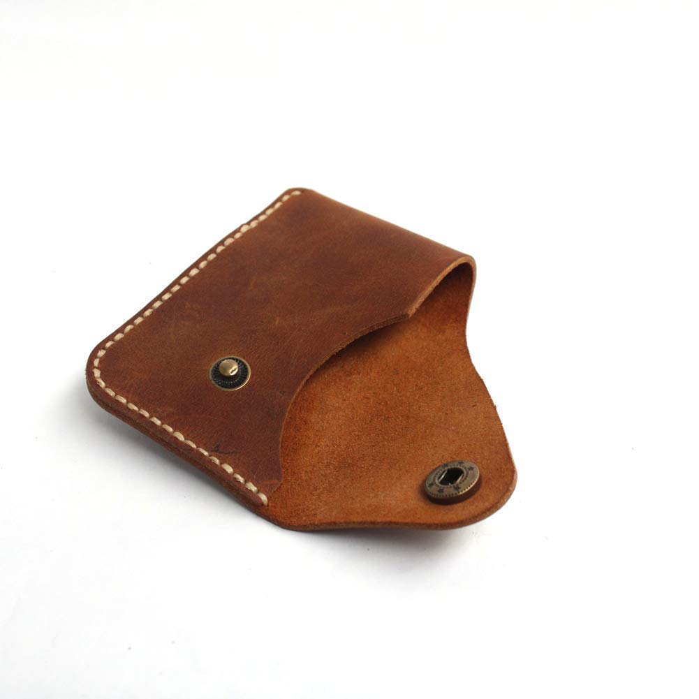 Handmade Genuine Leather Card Holder with Snap Closure - Ultra Slim Minimalist Wallet, Hand-Stitched Compact Front Pocket Card Case for Men & Women (Brown)
