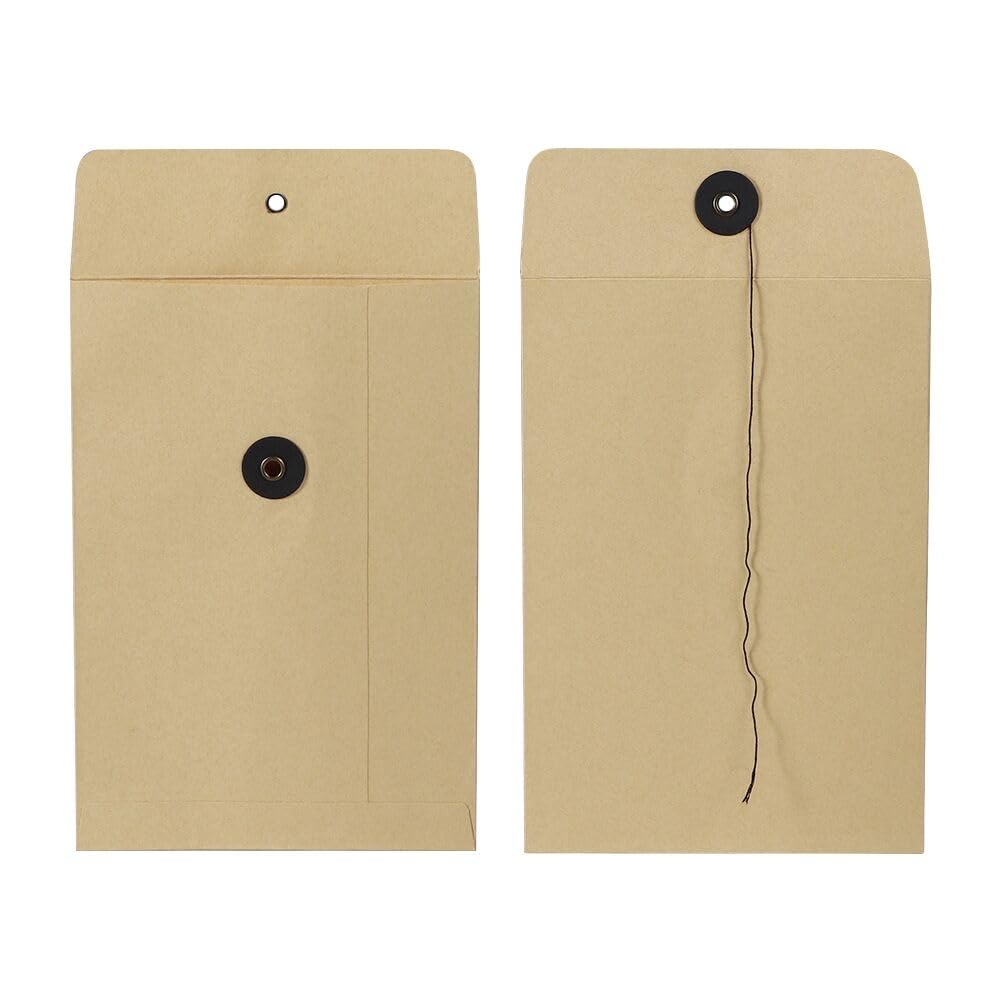 10 Pcs Kraft Paper String Envelope File Folder A5 Size Vertical Document Bill Cards Storage Organizer File Bag with Button String Tie Closure Bag File Folder Project Pockets for School Office