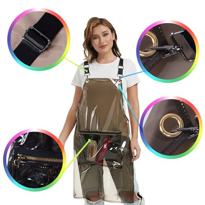 Hair Stylist Apron with pocket - Waterproof Transparent Salon Apron,One-Size-Fits-Most, Adjustable webbing