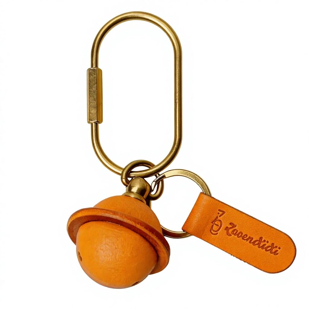 ZuoenXiXi Genuine Leather Saturn Bag Charm 3D Handmade Planet Bell Keychain, Luxury Handbag & Purse Accessory, Key Fob (yellow)