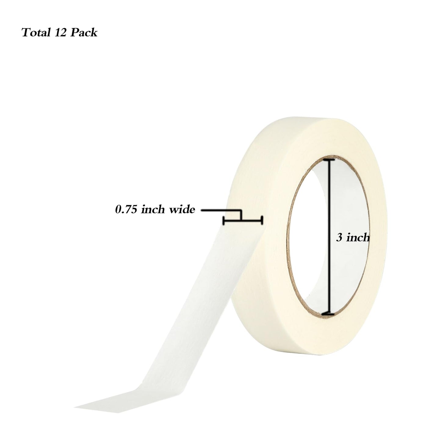 Lazybug studio Masking Tape 0.75 Inch, 12 Pack White Masking Tape, 3/4 Inch x 55 Yards x 12 Rolls，660 Yards in Total