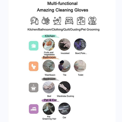 Silicone Dishwashing Gloves, Pet Grooming Rubber Scrubbing Gloves for Dishes,Sponge Wash Cleaning Glove with Scrubbers for Housework, Bathroom, Kitchen, Car, Pets. 1Pair (13.6" Large)