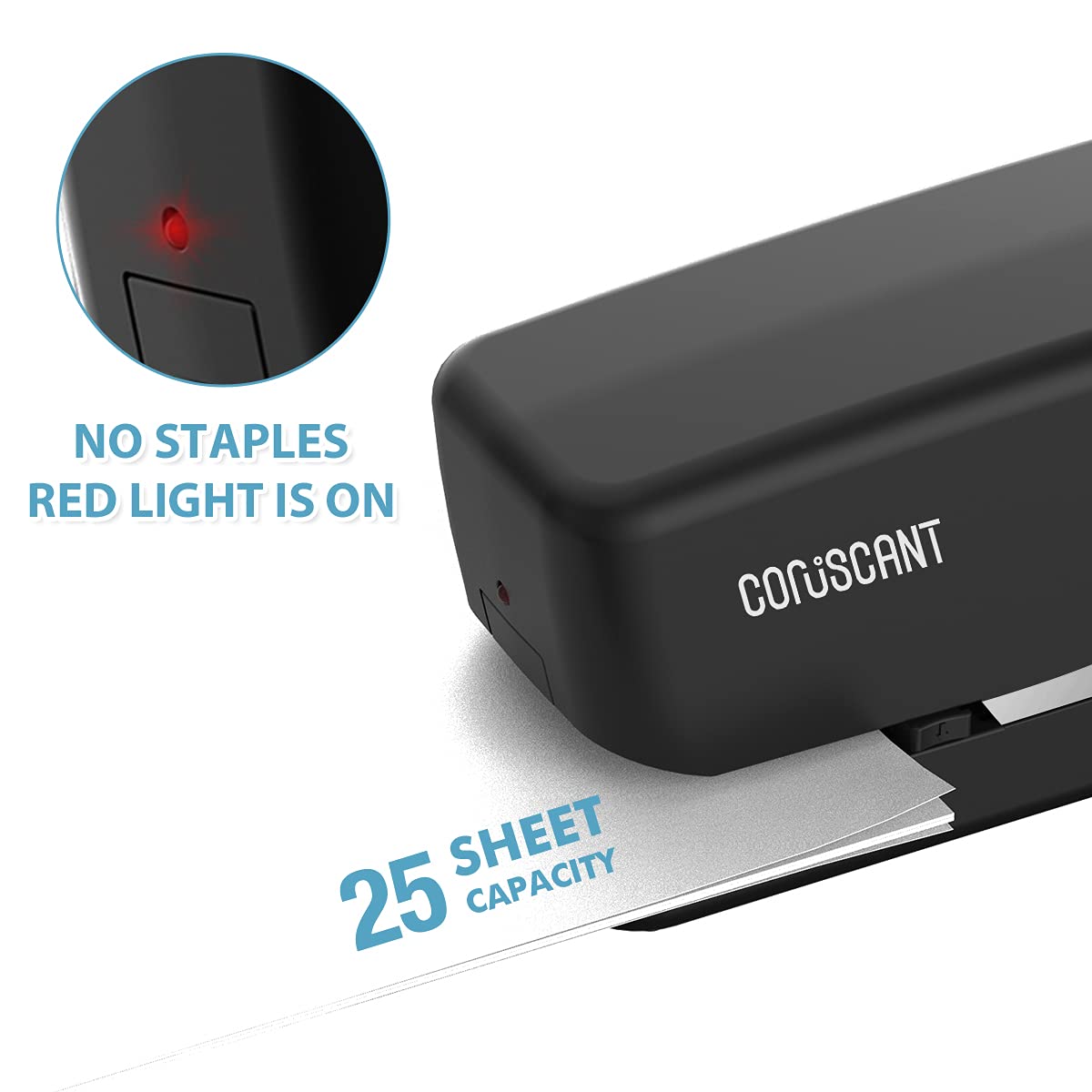 Coruscant Electric Stapler, Automatic Stapler, Heavy Duty，25 Sheet, Store 210 Staples，Including 2000 Staples,and 1 Staple Remover, Electric Desktop AC or Battery Powered for Home/Office Use