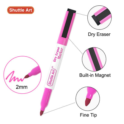 Shuttle Art Magnetic Whiteboard Markers, 20 Pieces Fine Tip and Eraser, Dry Erase Whiteboard Markers, for Writing on Whiteboards, Weekly Planner, Glass for School Office Home