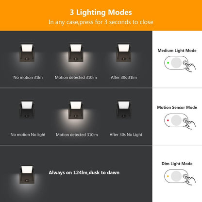 illumishin Solar Outdoor Motion Sensor Wall Light, LED Dimmable Modern Exterior Light Fixture, Rotatable with 3 Lighting Modes, Aluminum, IP65 Waterproof for Porch, Patio, Garden, Garage, Front