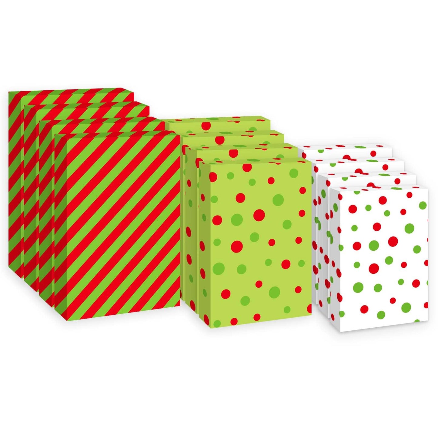 Cayivran 12Pcs Christmas Gift Boxes,14.5 * 9.5 * 2Inch Medium Clothes Gift Boxes With Lids,3 Designs Red Green White Shirt Box,Apply To Birthday Party Valentine's Day Wedding Christmas Thanksgiving